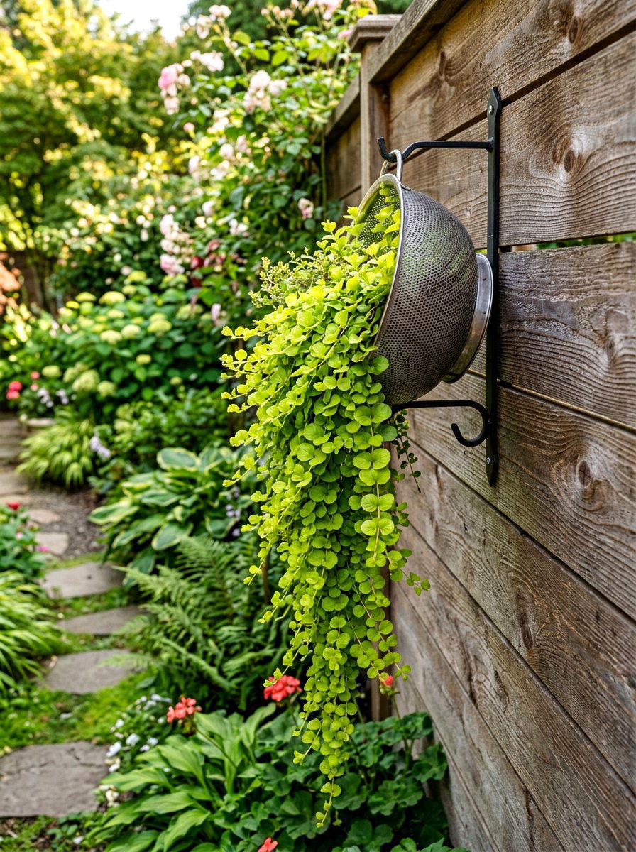 Wall mounted strainer planter - 25 Spring Colander Planter Ideas