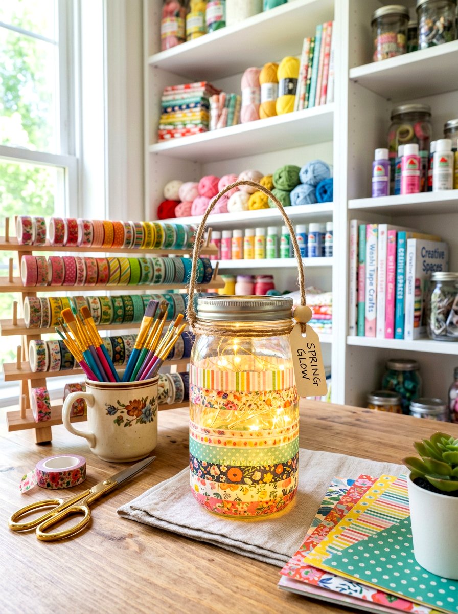 Washi Tape Mason Jar Lantern - 25 Spring Mason Jar Lantern Ideas