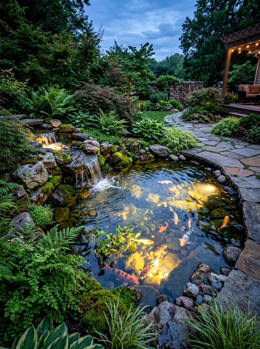 Water Feature Pond Lights - 25 Spring Outdoor Lighting Ideas