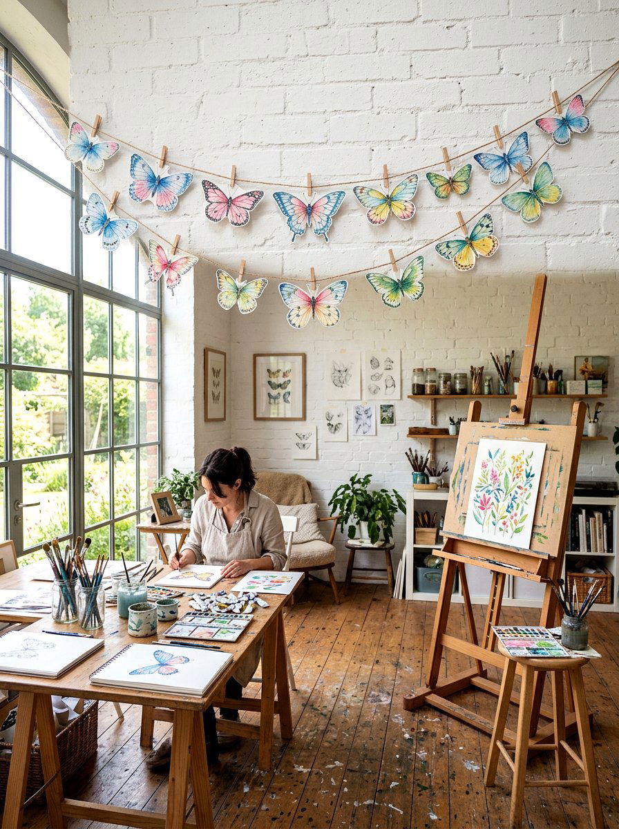 Watercolor Butterfly Garland - 25 Spring Butterfly Garland Ideas