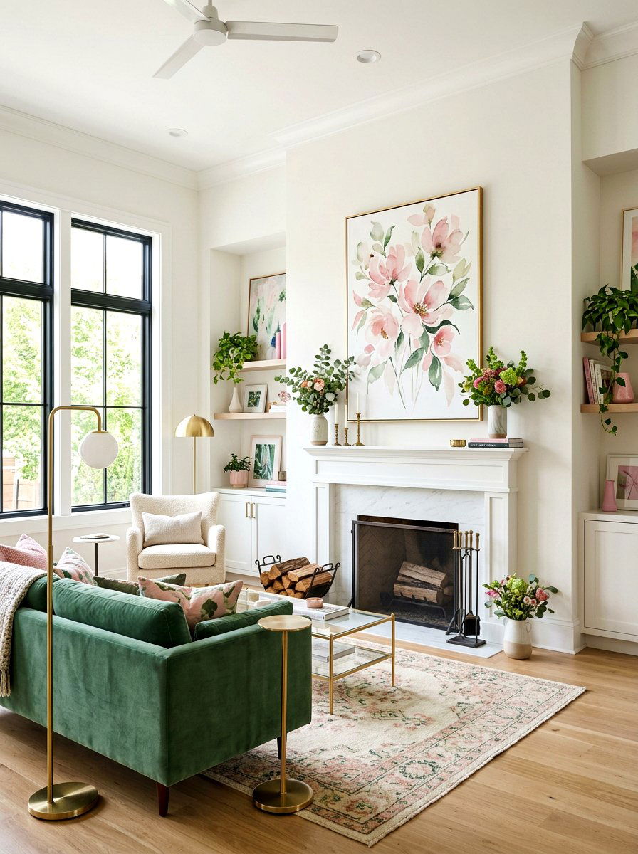 Watercolor Floral Canvas - 25 Spring Mantel Arrangement Ideas