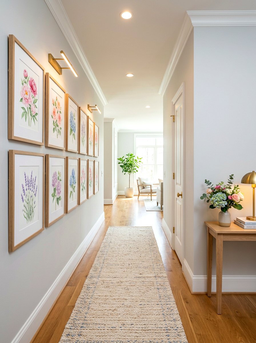 Watercolor Floral Prints Hallway - 25 Spring Gallery Wall Ideas