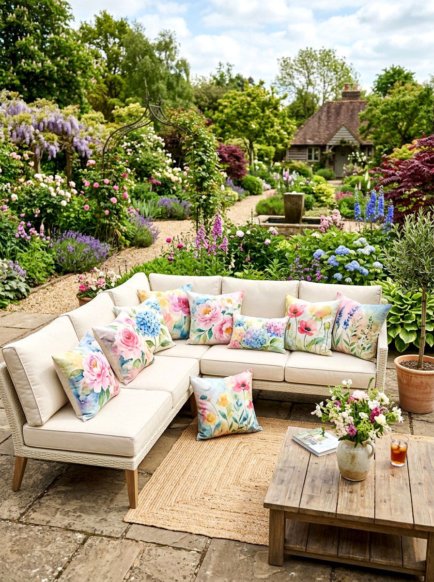 Watercolor Flower Patio Pillow - 25 Spring Outdoor Pillow Ideas