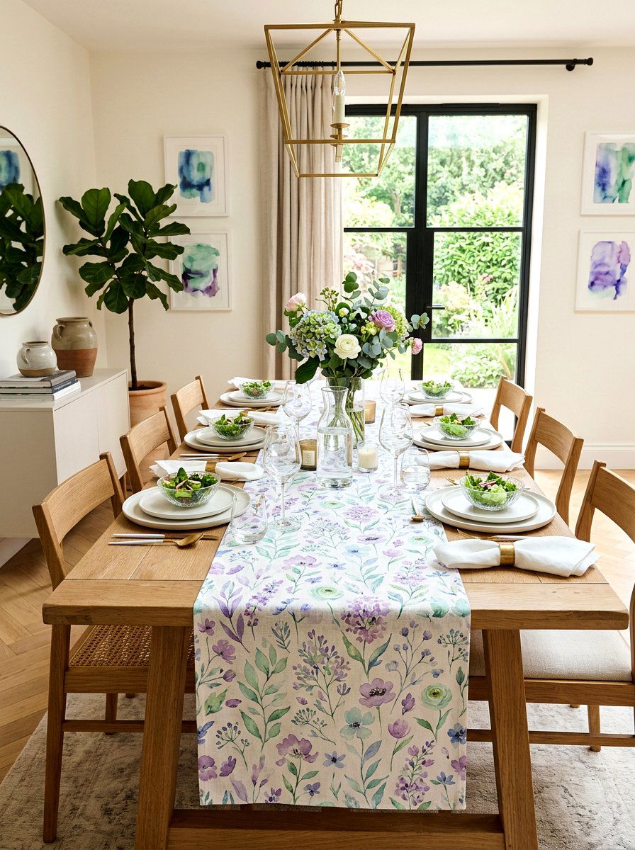 Watercolor Flower Table Runner - 25 Spring Table Runner Ideas