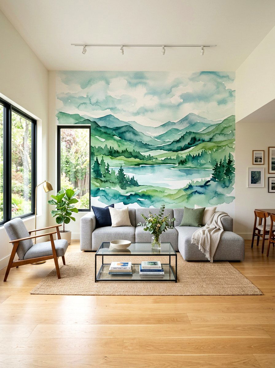Watercolor Landscape Mural - 25 Spring Accent Wall Ideas