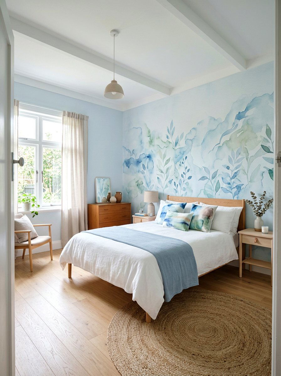 Watercolor Style Guest Room - 25 Spring Accent Pillow Ideas