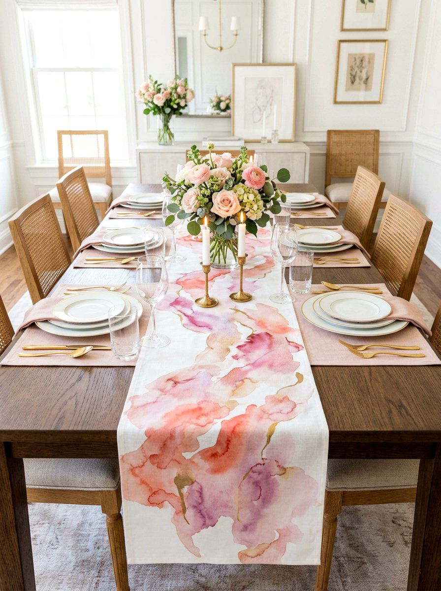 Watercolor Table Runner - 25 Spring Watercolor Decor Ideas