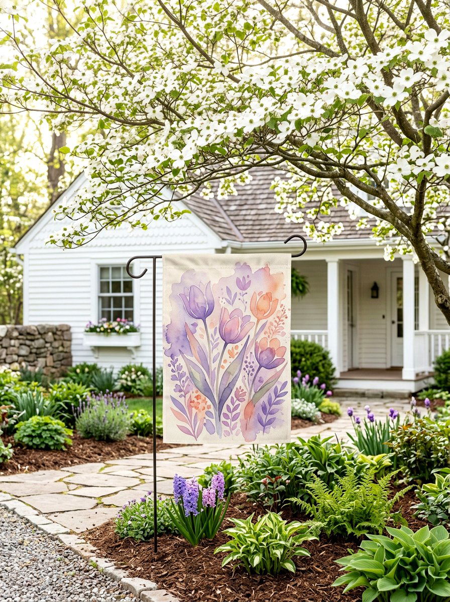 Watercolor Tulip Flag - 25 Spring Garden Flag Ideas