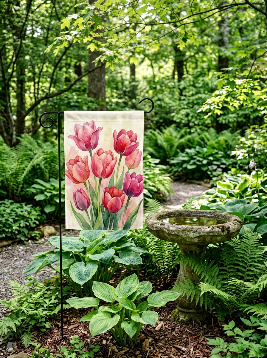Watercolor Tulip Garden Flag - 25 Spring Yard Flag Ideas