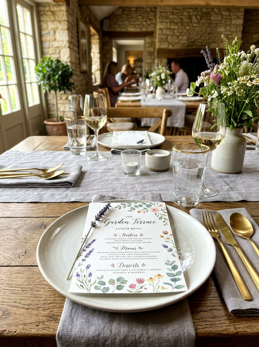 Watercolor menu card design - 25 Spring Bridesmaid Luncheon Ideas