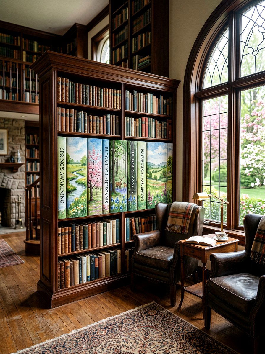 Watercolor nature paintings - 25 Spring Bookshelf Decor Ideas