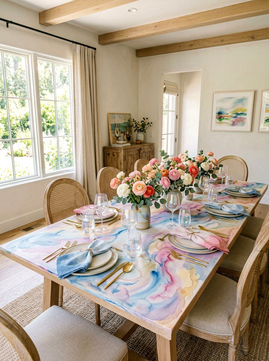 Watercolor palette dining table - 25 Spring Mother's Day Table Ideas