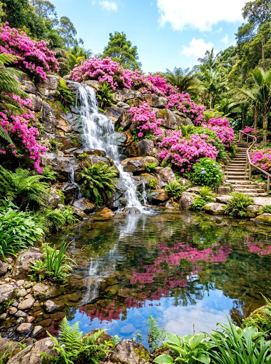 Waterfall Azalea Backdrop - 25 Spring Azalea Garden Ideas