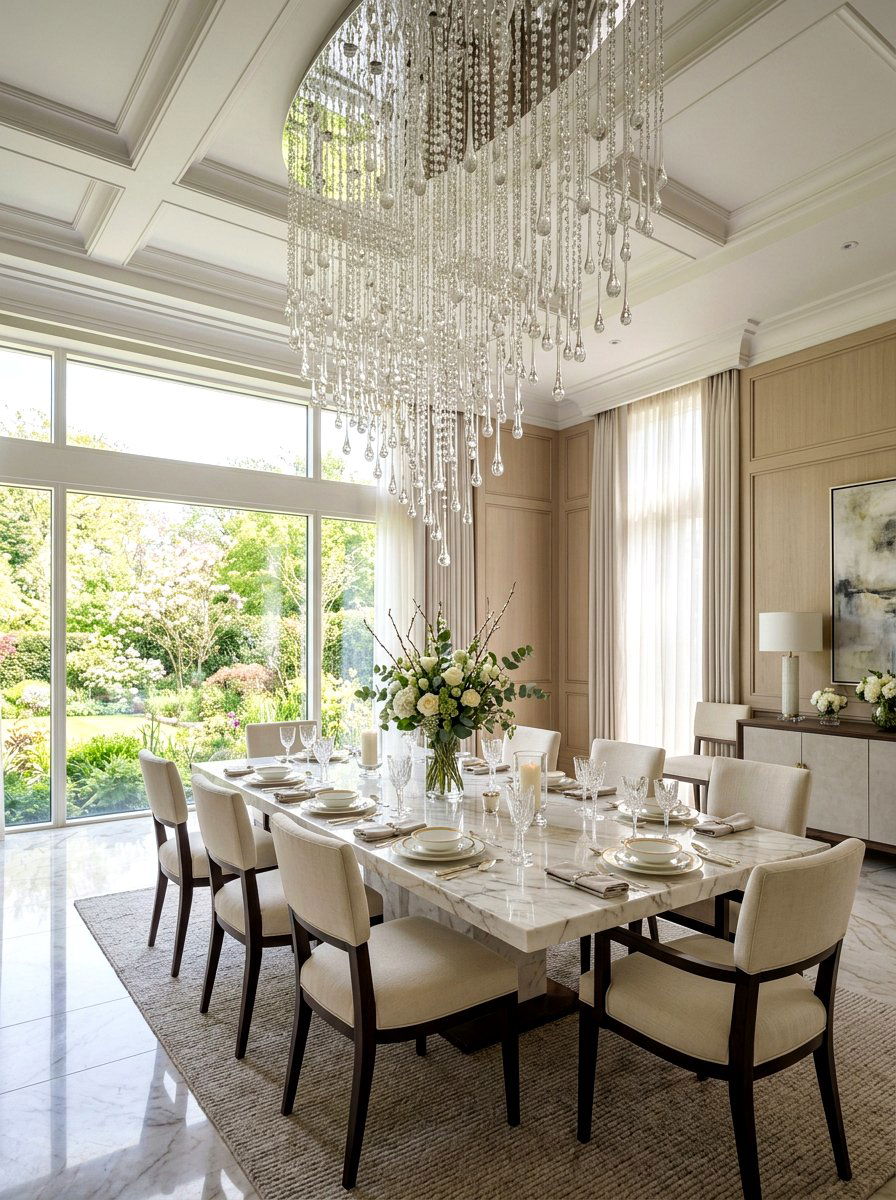 Waterfall Glass Chandelier - 25 Spring Dining Room Chandelier Ideas