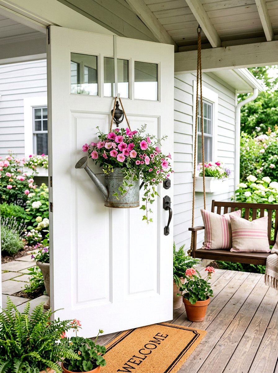 Watering Can Door Basket - 25 Spring Door Basket Ideas