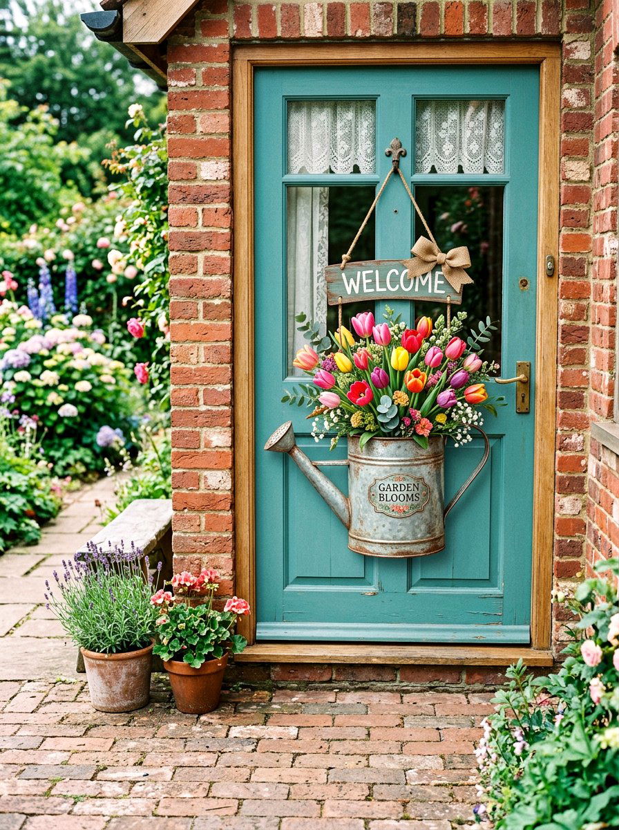 Watering Can Door Decor - 25 Spring Front Door Decor Ideas