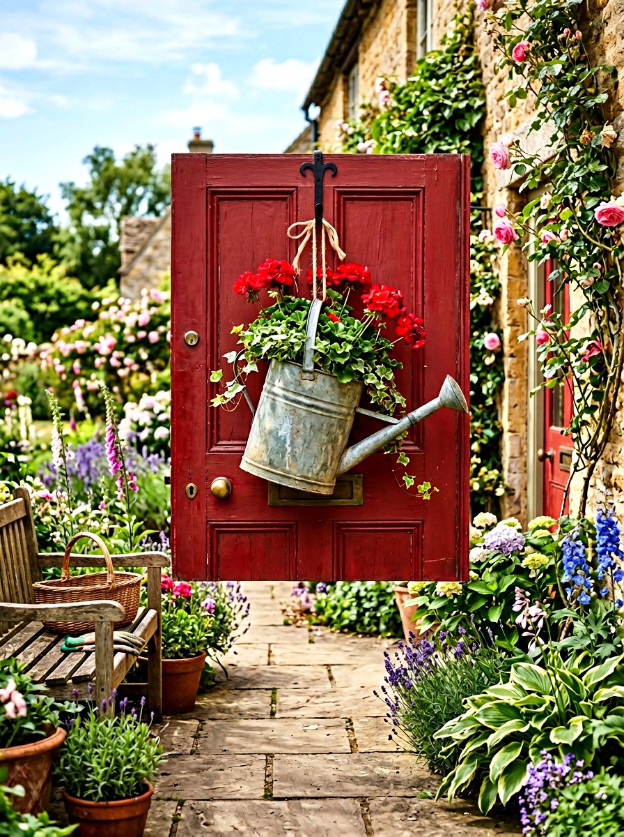 Watering Can Door Decor - 25 Spring DIY Door Basket Ideas