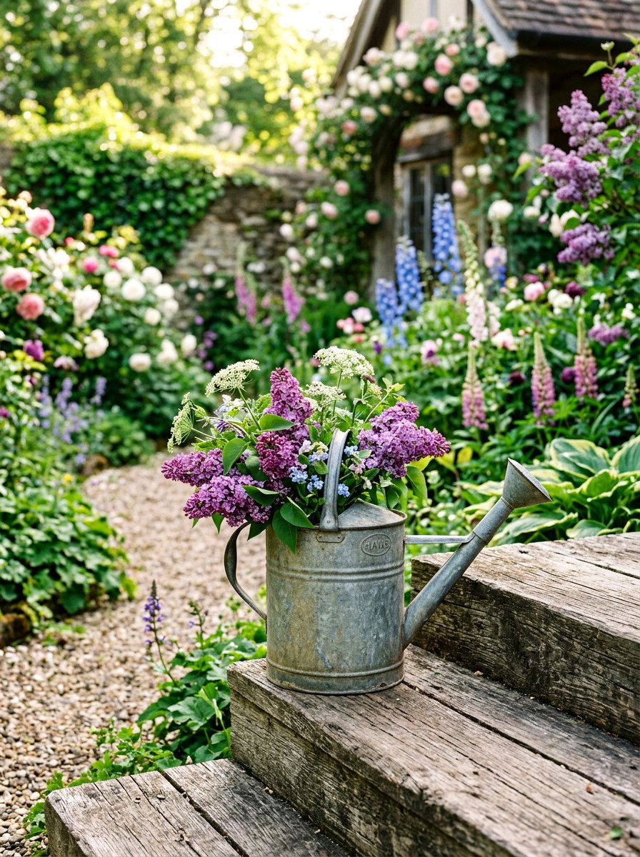 Watering Can Floral Arrangement - 25 Spring Upcycled Decor Ideas