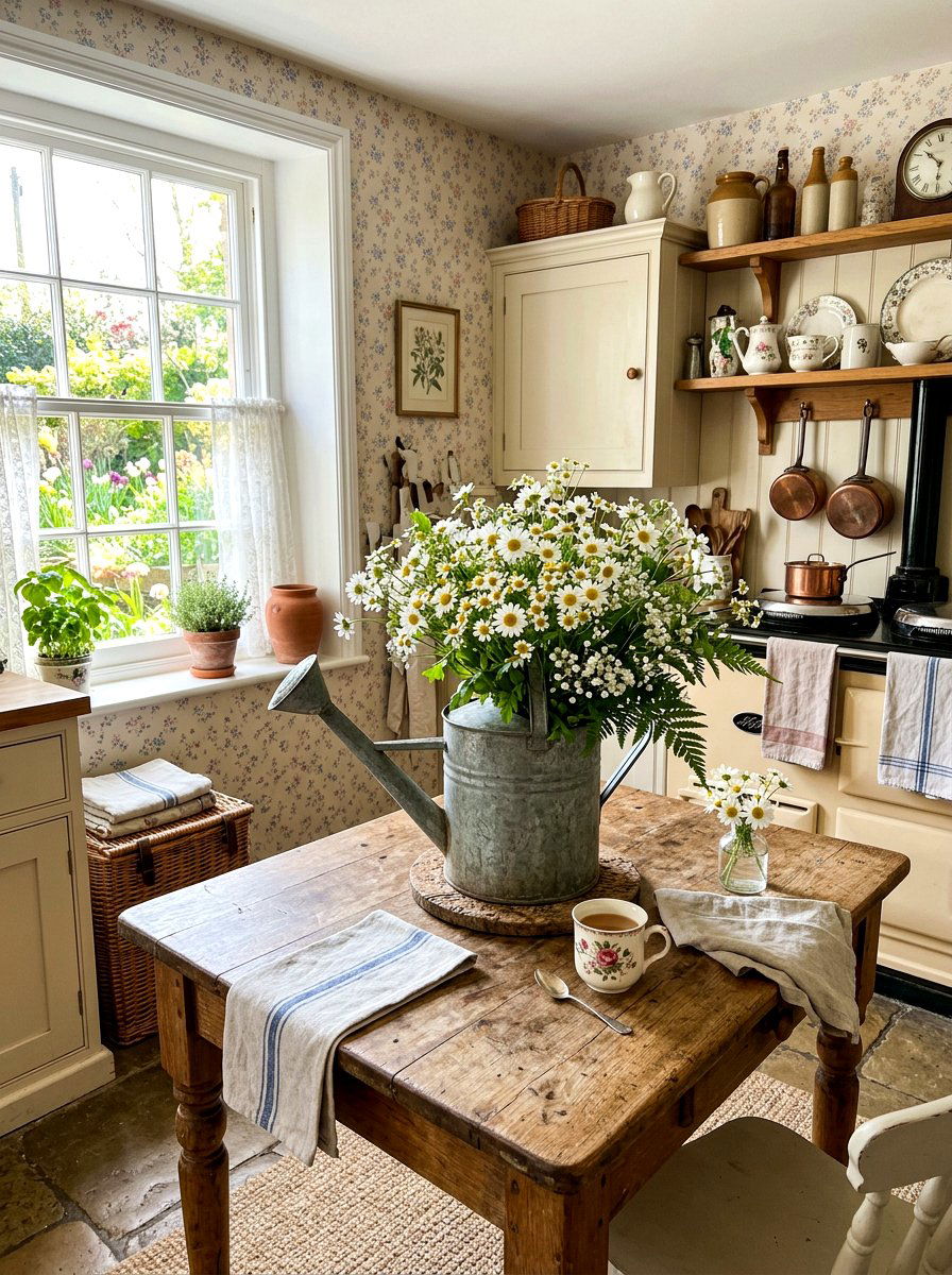 Watering Can Floral - 25 Spring Kitchen Table Arrangement Ideas
