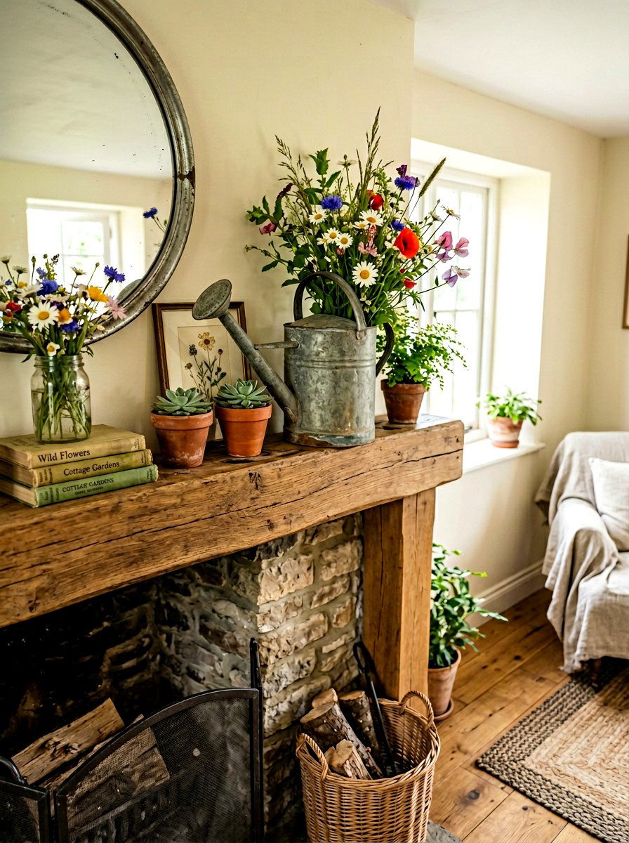 Watering Can Flower Arrangement - 25 Spring Mantel Vignette Ideas