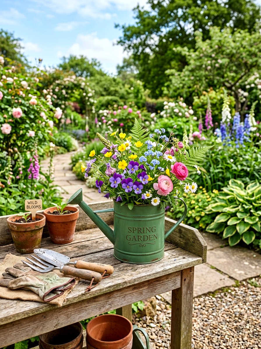 Watering Can Flower Bucket - 25 Spring Flower Bucket Ideas