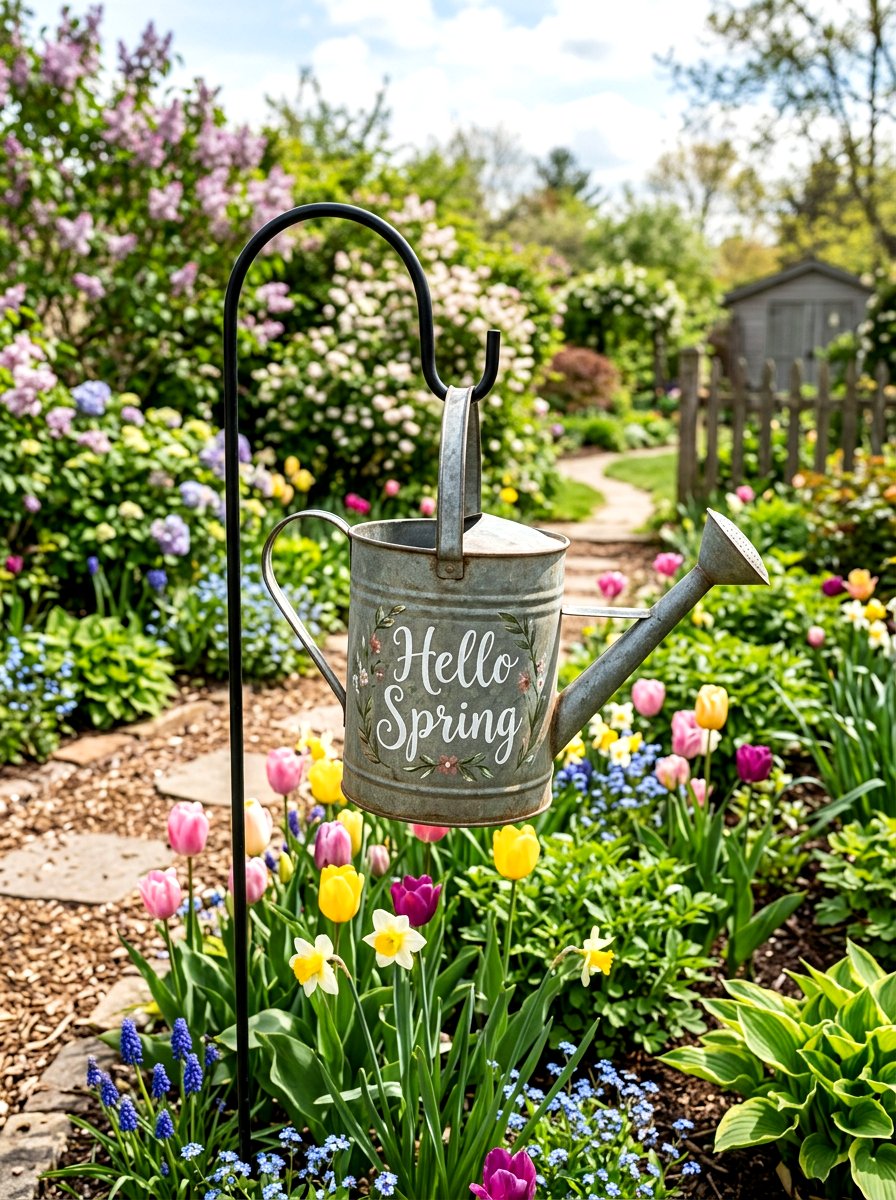 Watering Can Sign - 25 Spring Outdoor Sign Ideas