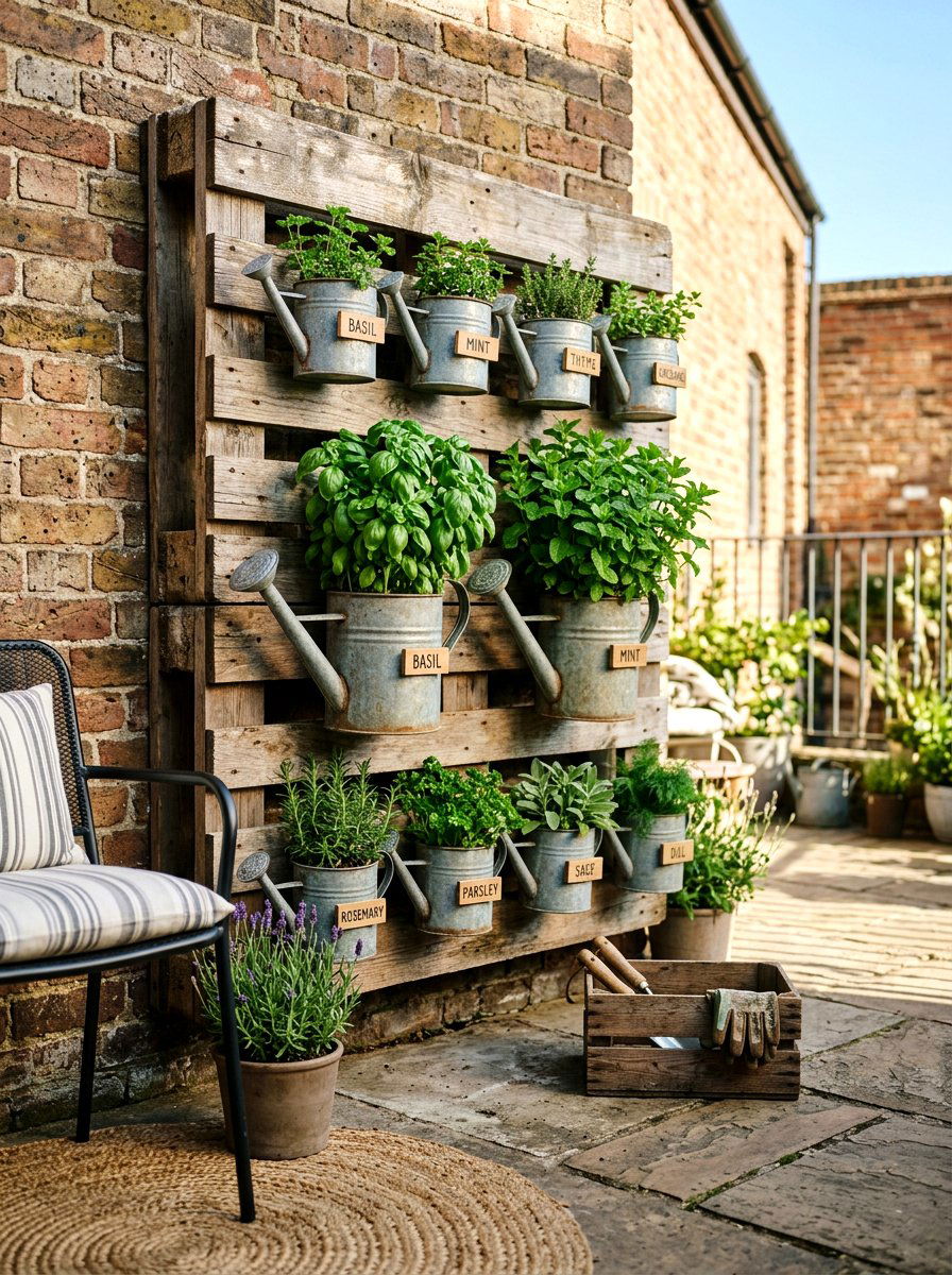 Watering Can Vertical Herb Garden - 25 Spring Watering Can Decor Ideas