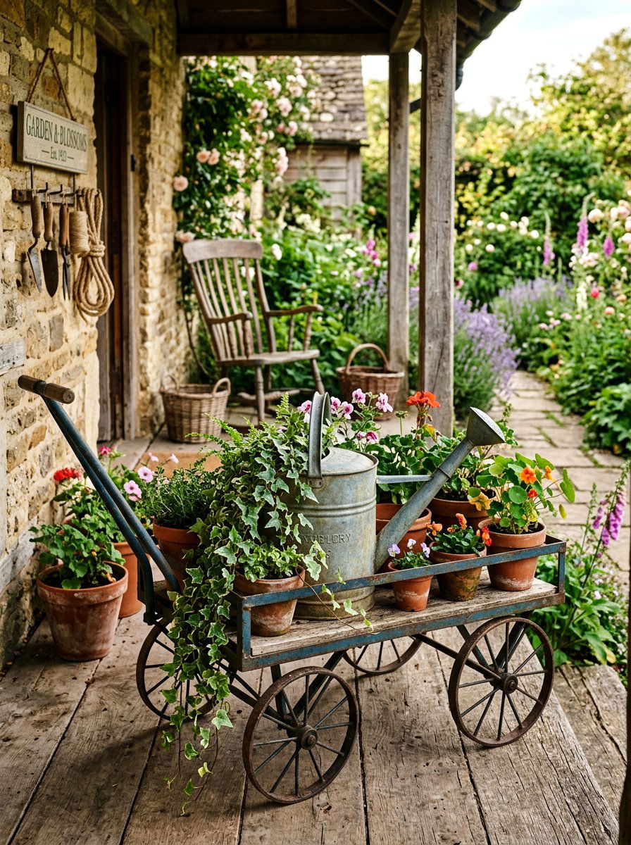 Watering Can Wagon - 25 Spring Porch Wagon Decor Ideas
