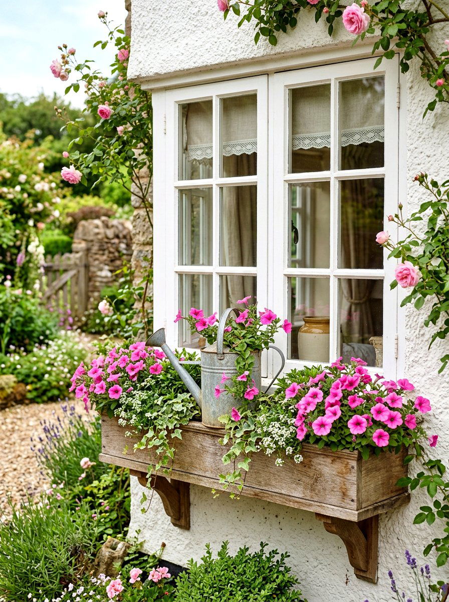 Watering Can Window Box Accent - 25 Spring Watering Can Decor Ideas