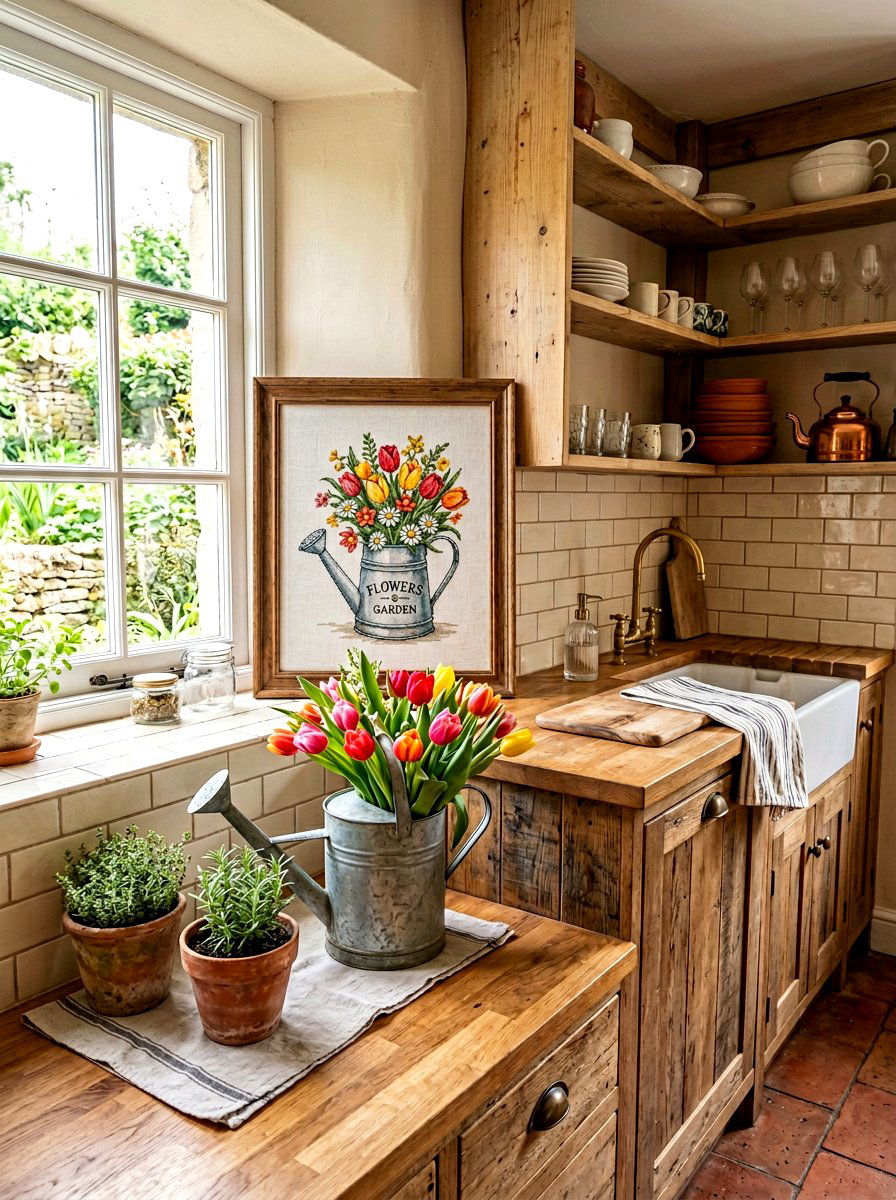 Watering Can With Flowers Cross Stitch - 25 Spring Cross Stitch Pattern Ideas