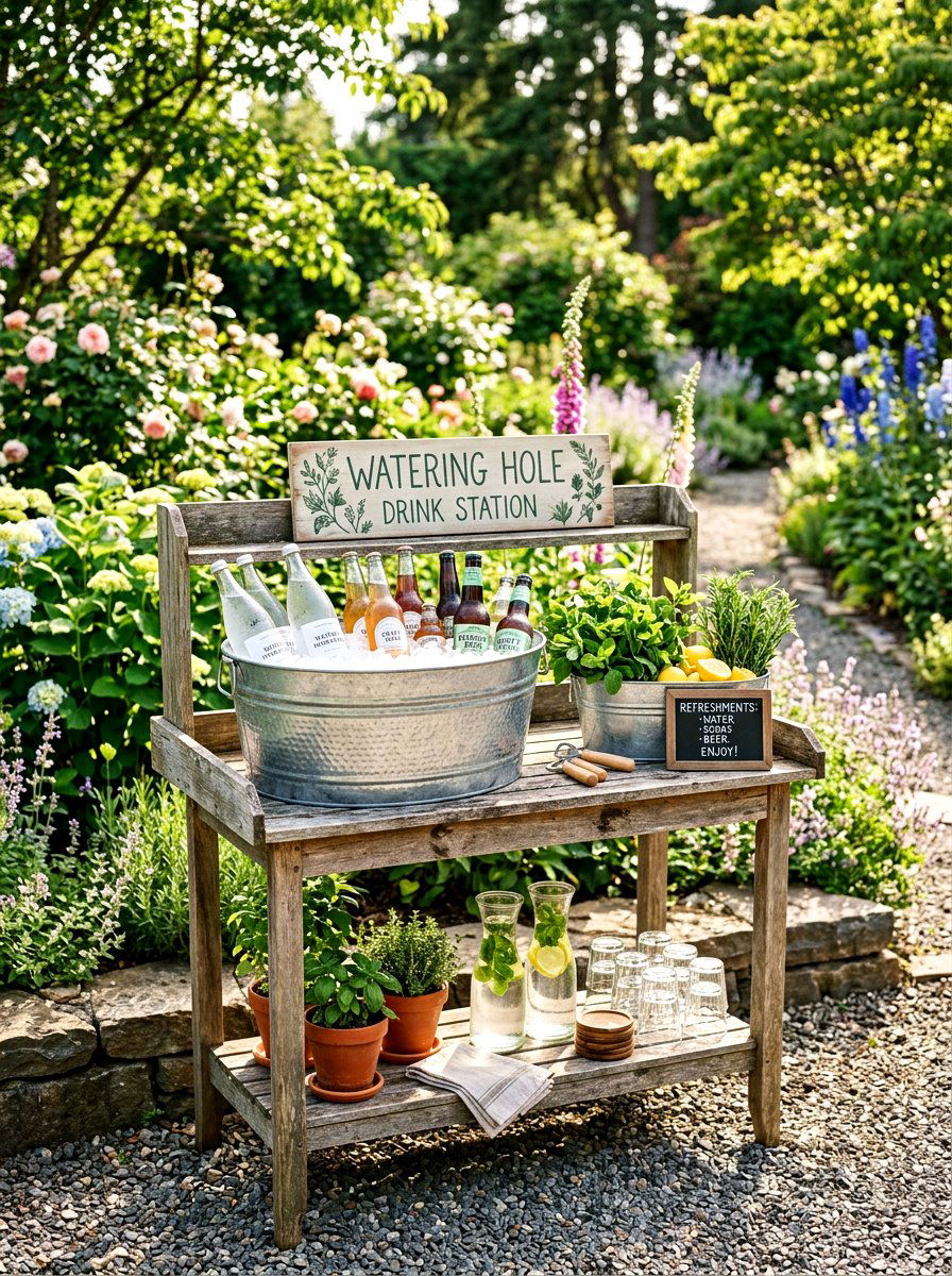 Watering Hole Drink Station - 25 Spring Gender Reveal Decor Ideas