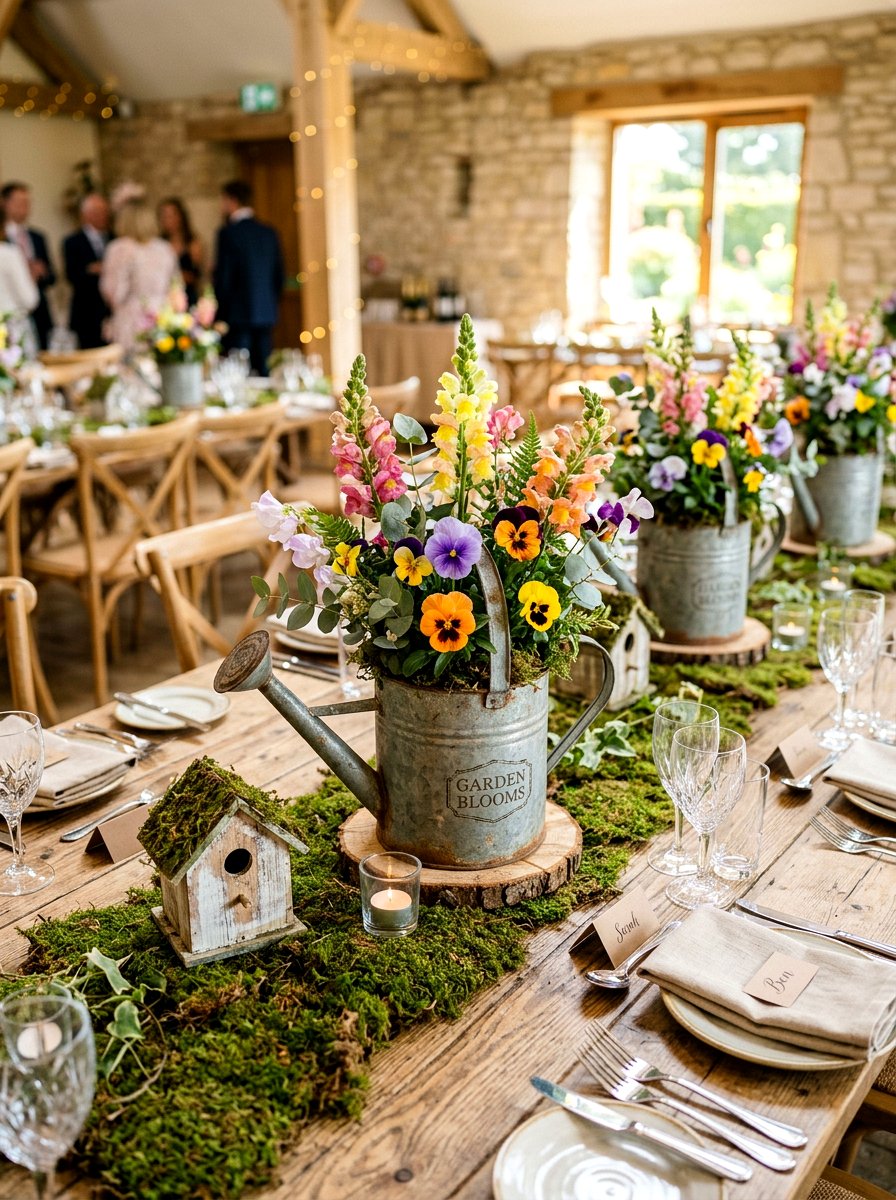 Watering can centerpieces - 25 Spring First Birthday Decor Ideas