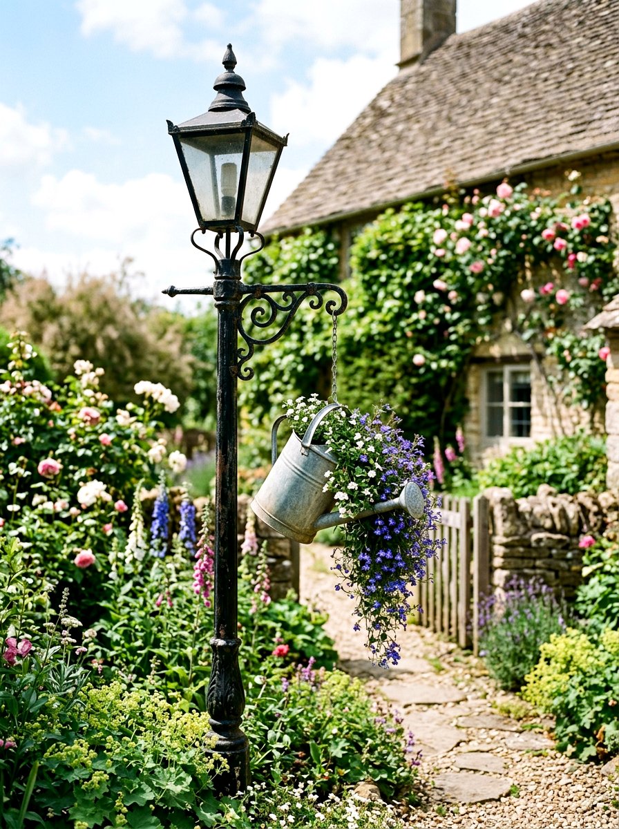 Watering can lamp post - 25 Spring Lamp Post Decor Ideas