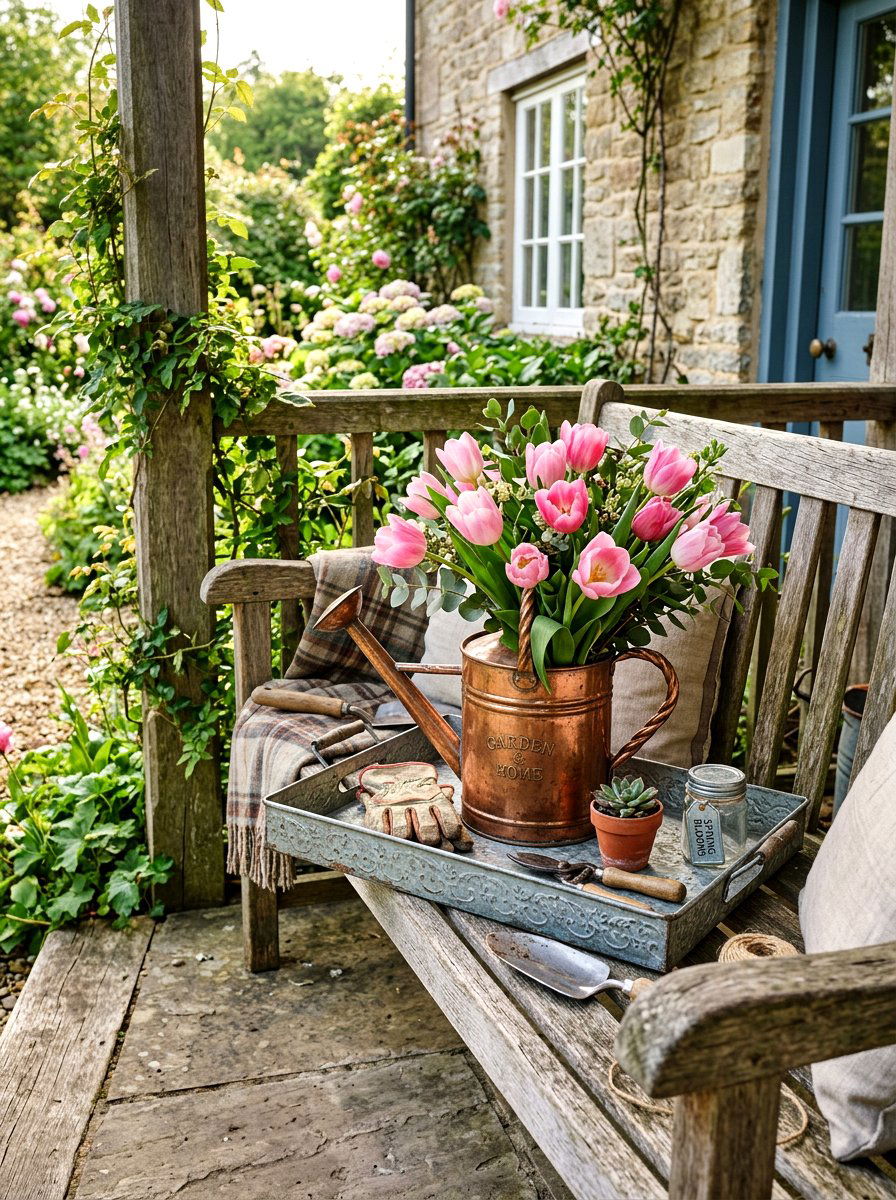 Watering can tray - 25 Spring Vintage Tray Decor Ideas