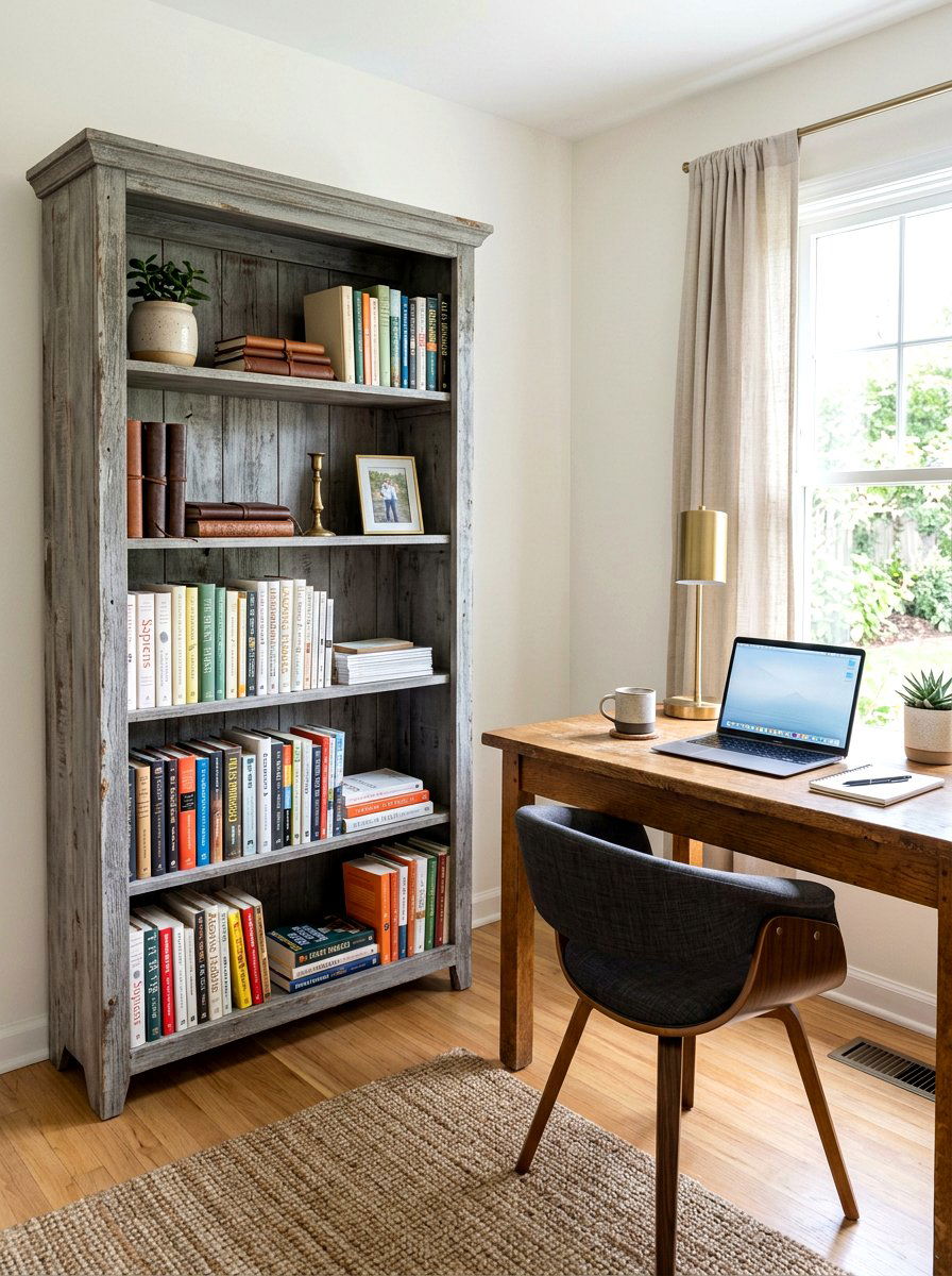 Weathered Gray Bookshelf - 25 Spring Distressed Furniture Ideas