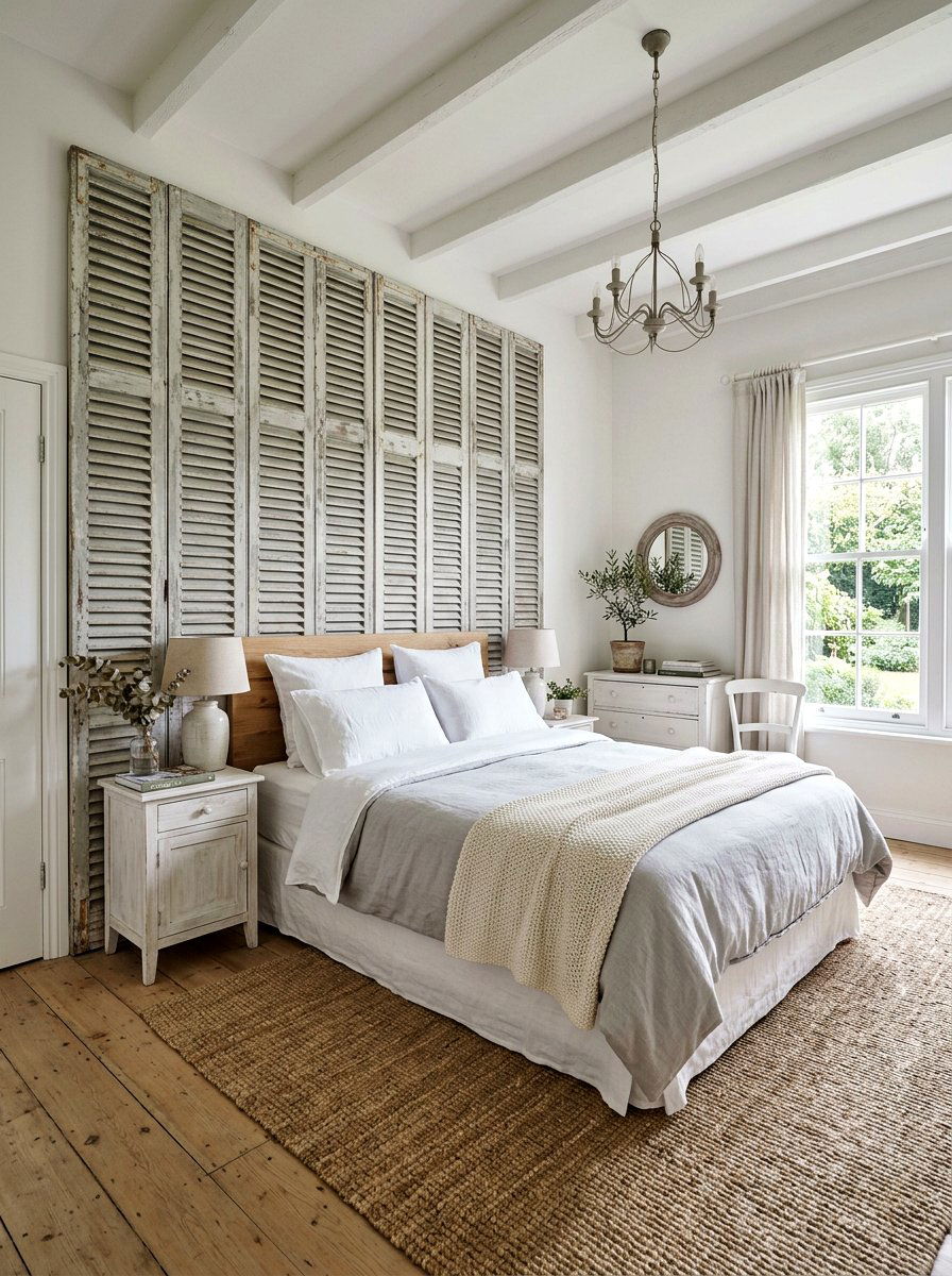 Weathered Shutter Wall - 25 Spring Antique Decor Ideas