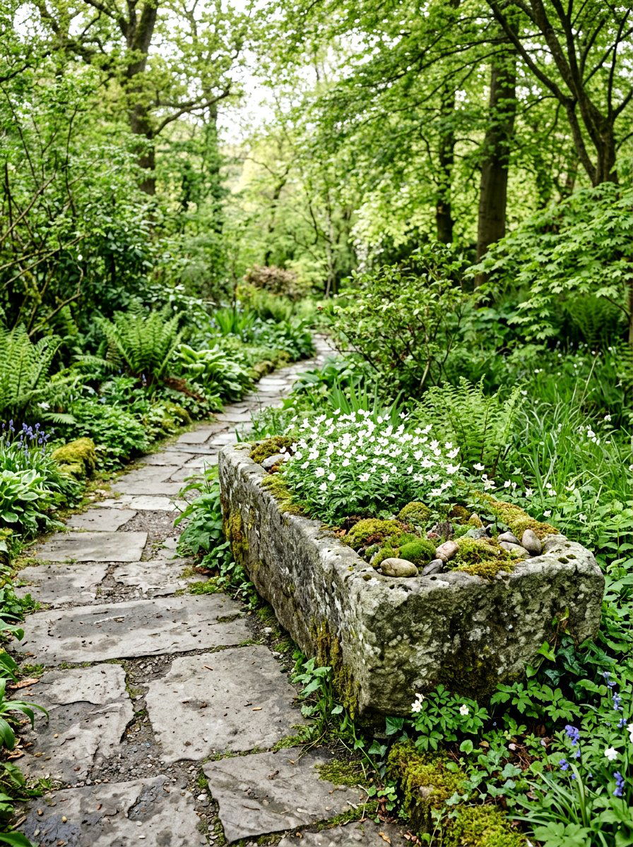 Weathered Stone Trough Bed - 25 Spring Antique Planter Ideas