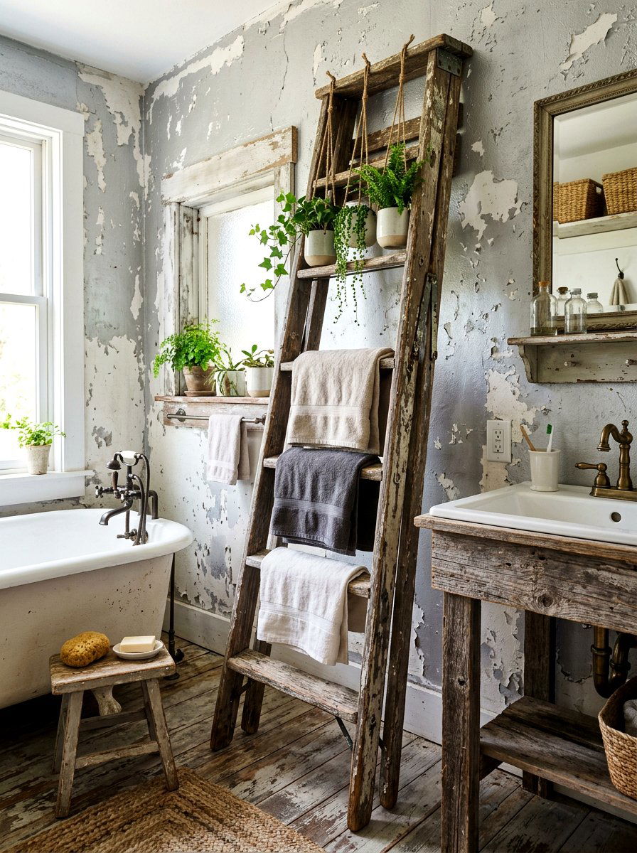 Weathered Wood Ladder - 25 Spring Antique Decor Ideas