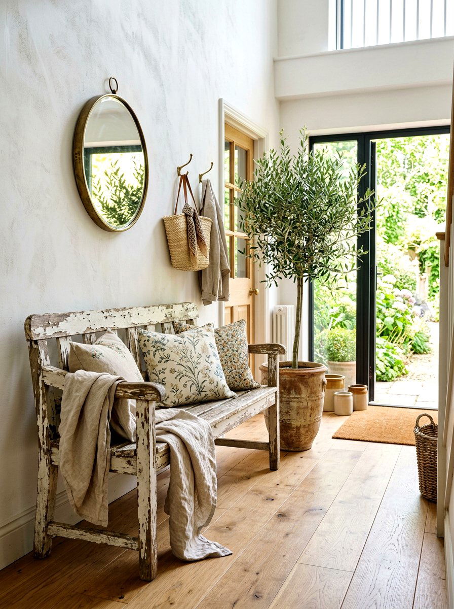 Weathered garden bench - 25 Spring Vintage Decor Ideas