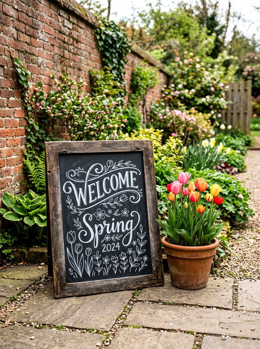 Welcome Chalkboard Sign - 25 Spring DIY Porch Decor Ideas