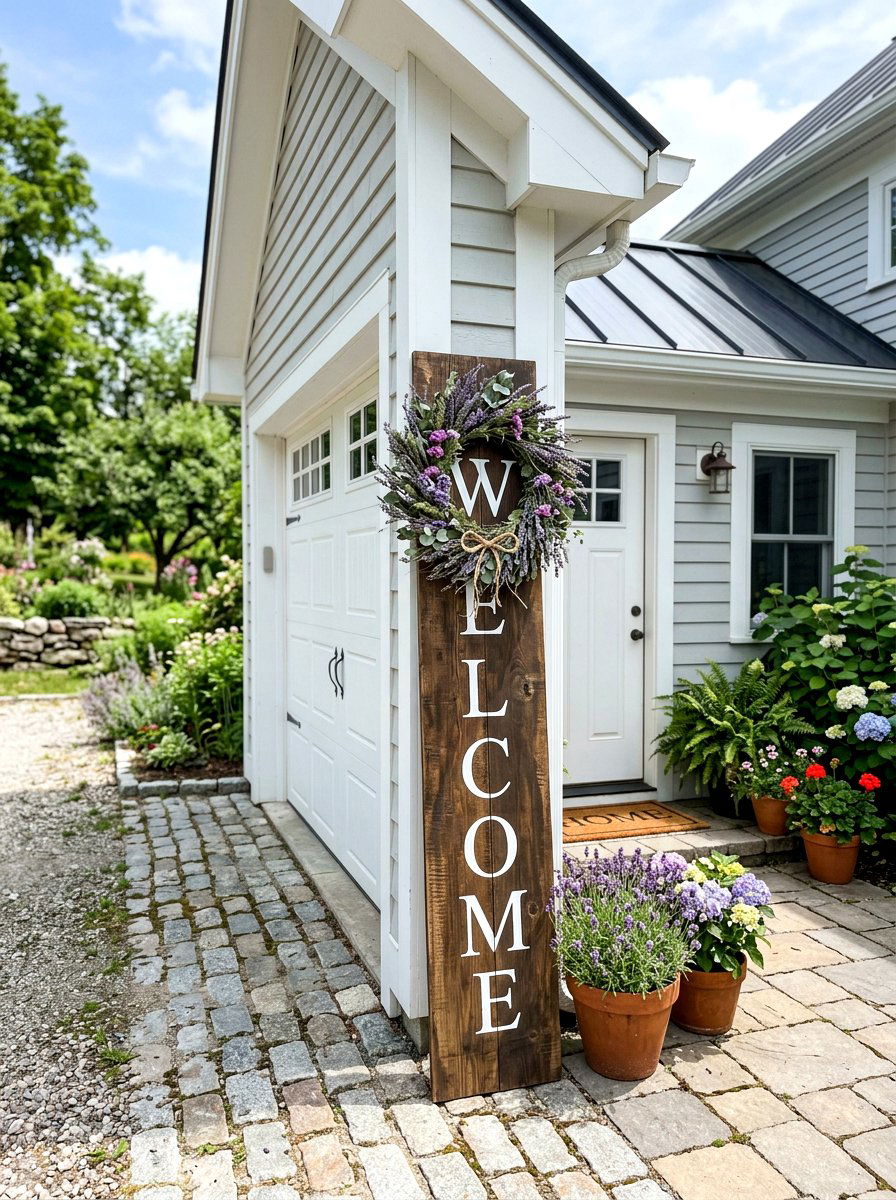 Welcome Garage Sign - 25 Spring Garage Door Decor Ideas
