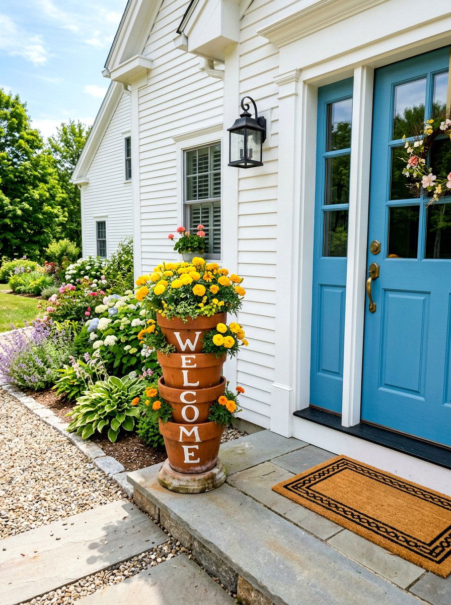 Welcome Sign Clay Pot Stack - 25 Spring Clay Pot Stack Ideas