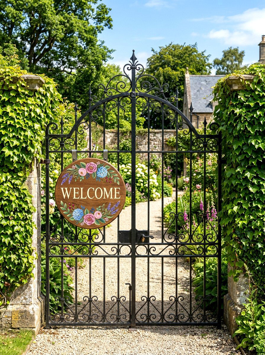 Welcome Sign For Iron Gate - 25 Spring Iron Gate Decor Ideas