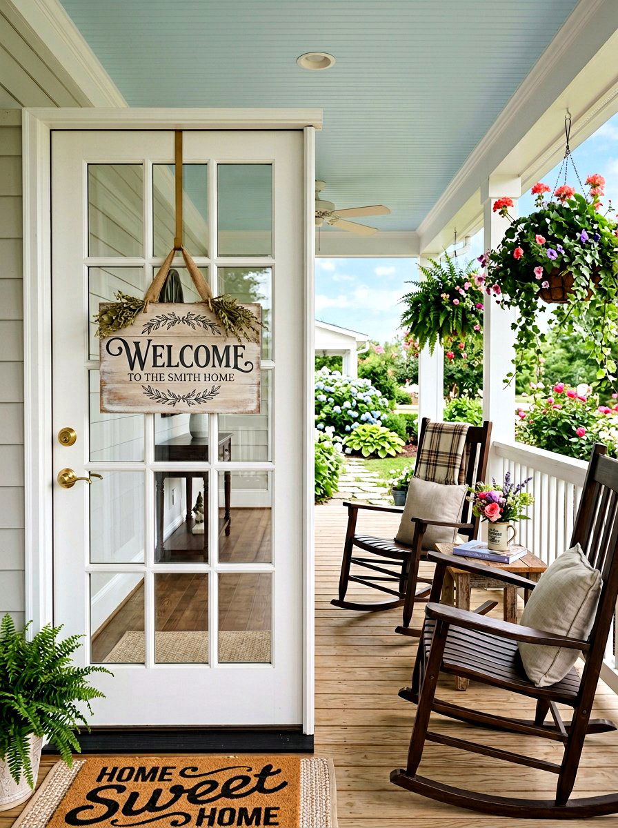 Welcome Sign - 25 Spring French Door Decor Ideas