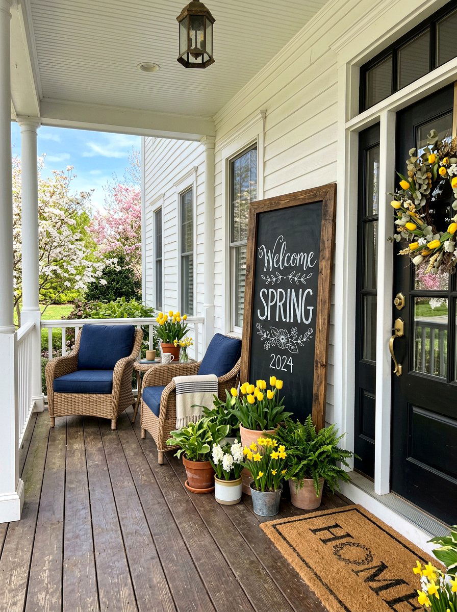 Welcome Spring Porch Sign - 25 Spring Chalkboard Lettering Ideas