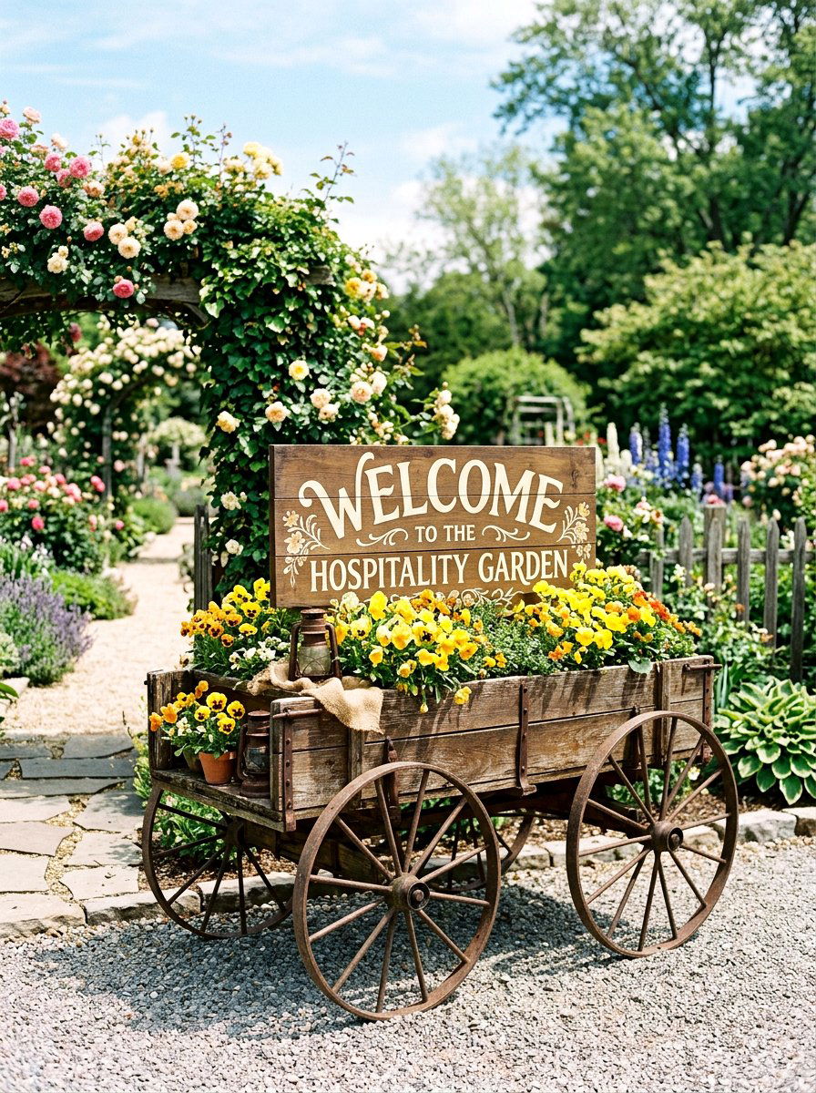 Welcome sign wagon - 25 Spring Garden Wagon Decor Ideas