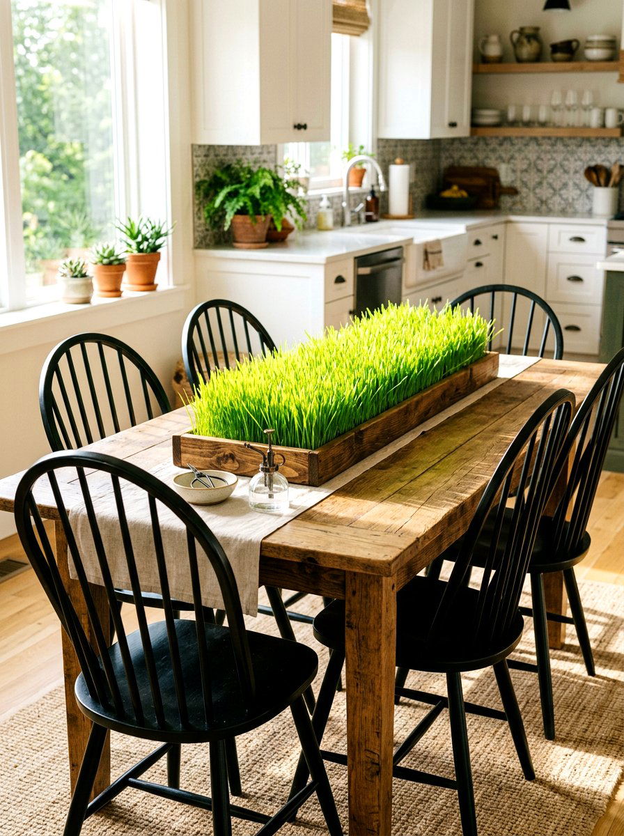Wheatgrass Wooden Tray - 25 Spring Greenery Centerpiece Ideas