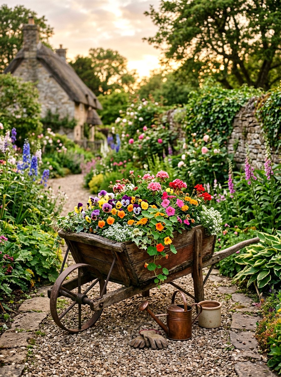 Wheelbarrow Flower Planter Box - 25 Spring Planter Box Ideas