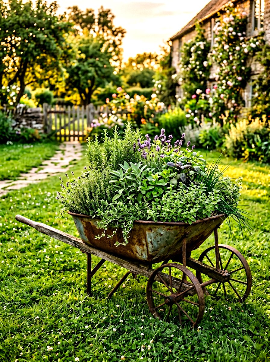 Wheelbarrow Herb Planter - 25 Spring Herb Garden Decor Ideas