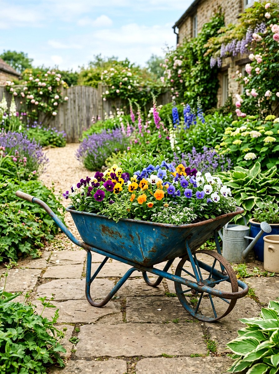 Wheelbarrow Planter Display - 25 Spring Flower Garden Ideas